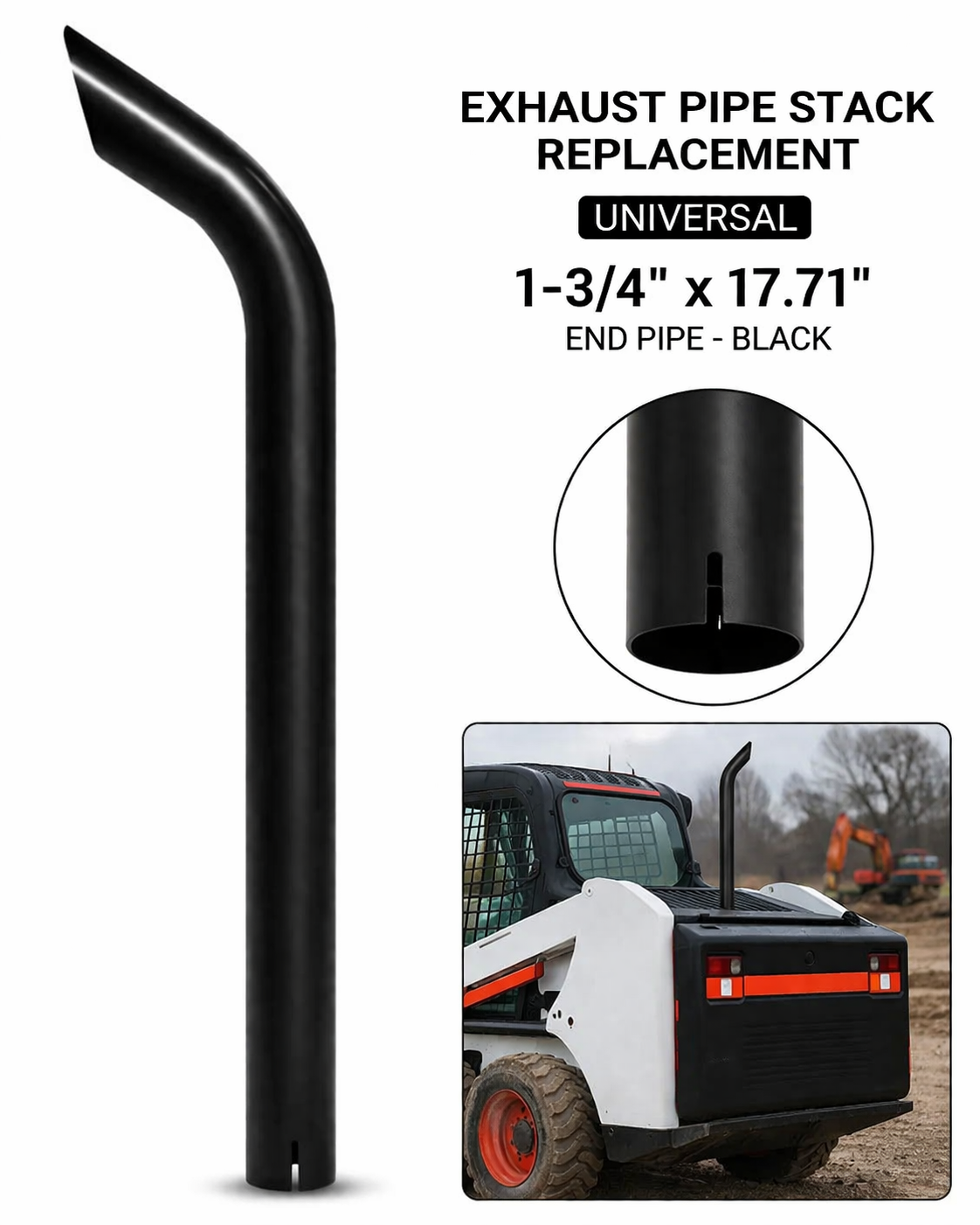 Exhaust Pipe Stack Replacement UNIVERSAL - 1-3/4" x 17.71" End Pipe Black