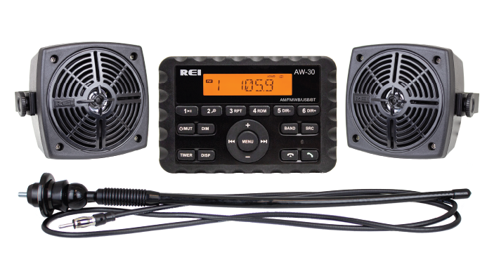 NEW AW-30 Mini-Bluetooth Radio Kit with Two 4” Weatherproof Speakers and Universal Antenna